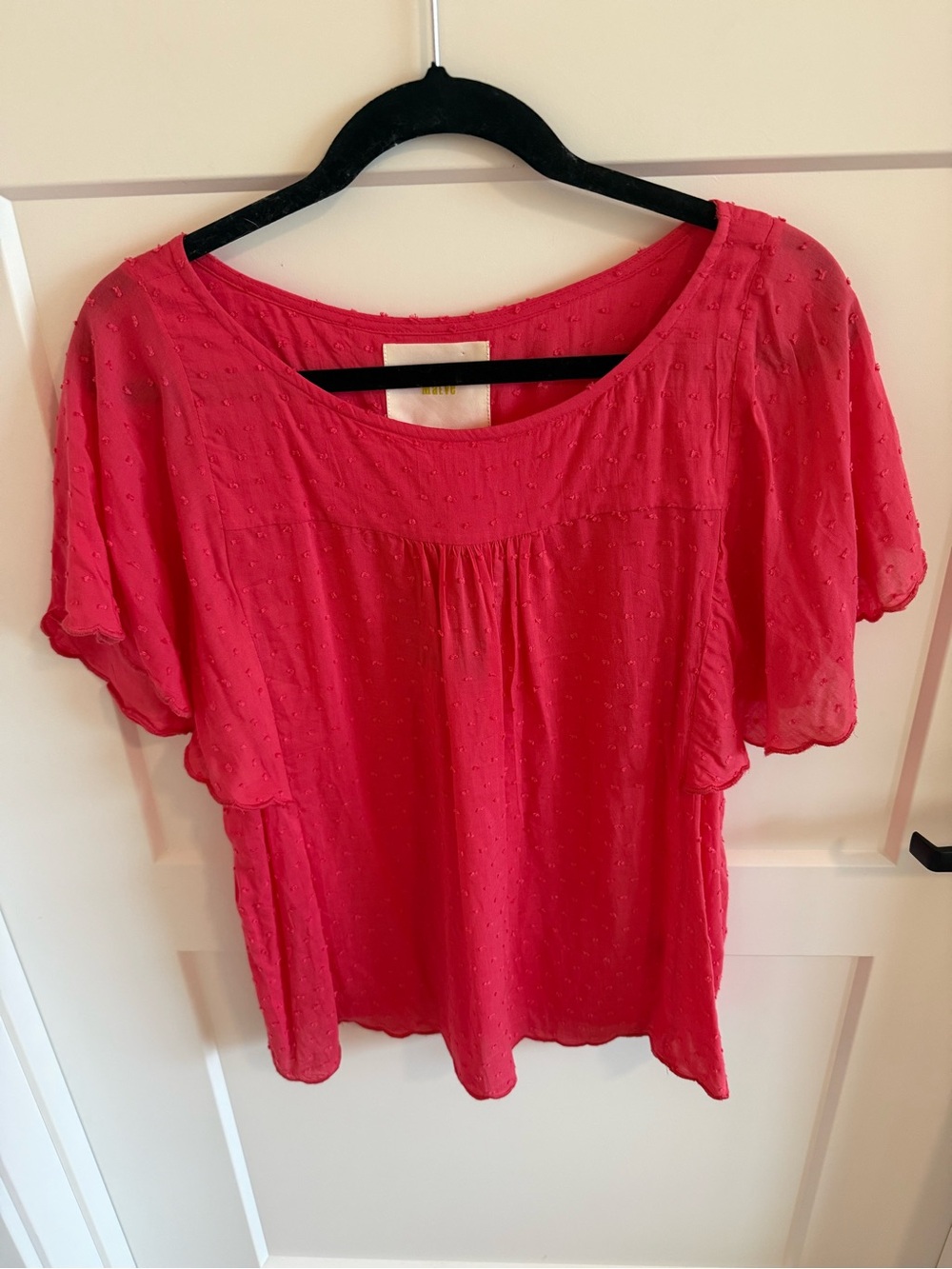 NWT Maeve Anthropologie Coral Swiss Dot Flutter Sleeve Blouse Size 8